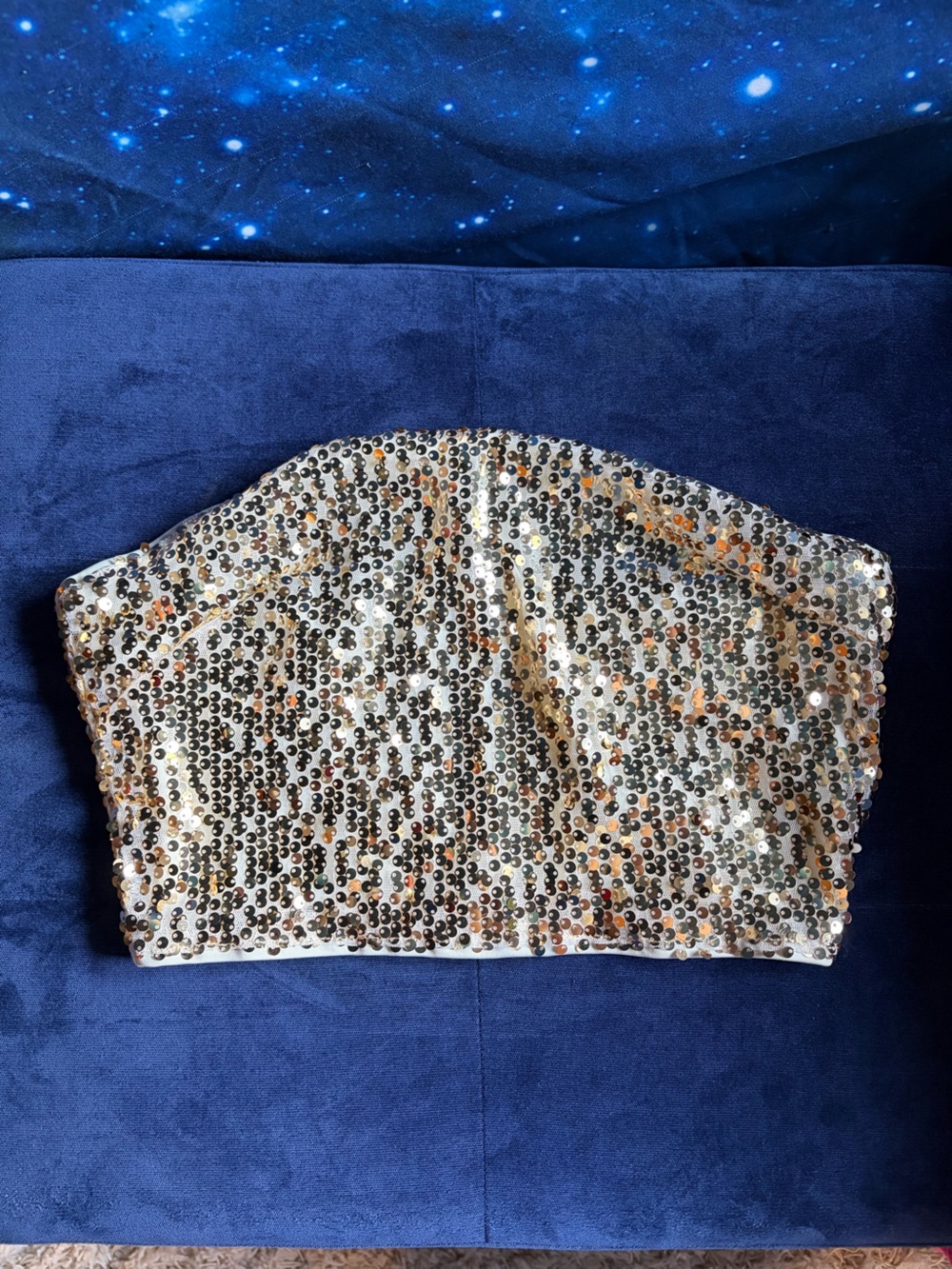 Gold Sequin Strapless Bandeau Tube Top